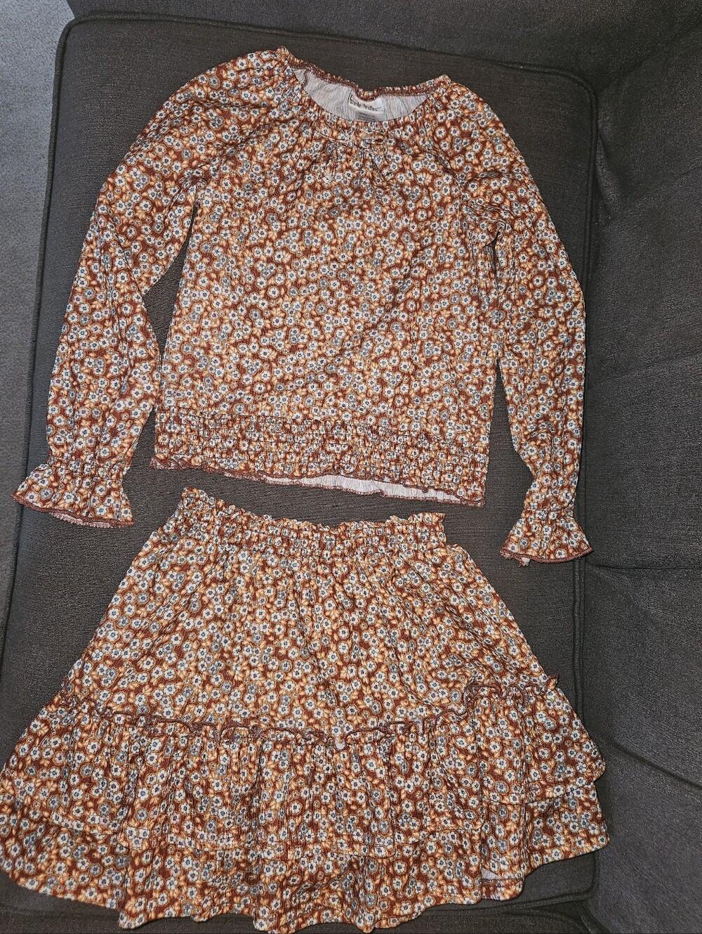 Nicole Miller Girls Rust Floral Two-Piece Set with Matching Hat